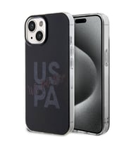 Apple iPhone 15 Uyumlu Kılıf U.S. Polo Assn. Orjinal Lisanslı Simli Parlak Alfabe Tasarım Kapak (Siyah)