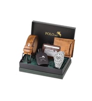 Polo Air Erkek Kol Saati Kemer Cüzdan Kartlık Parfüm Hediyelik Kutusunda Gümüş Renk PL-7033E4