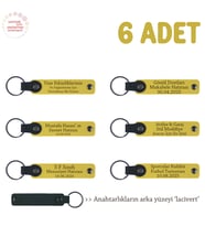 Sarı & Laci, Aile Günlerinde Sunulacak Şık Hediyelik, 6’lı Set, Kişiye Özel Yazılı Deri Anahtarlık
