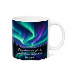 Kuzey Işıkları Temalı Özel Baskılı Kupa Bardak Hediye Porselen Mug