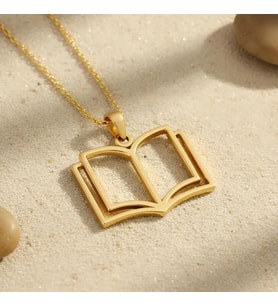 Kişiye Özel 925 Ayar Gümüş Kitap Tasarım Kolye (Gold)