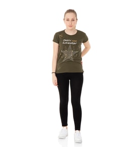 Toontoy Kız Çocuk T-Shirt Yıldız Taşlı (Haki)