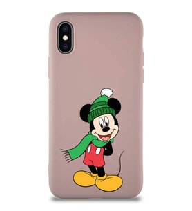 Apple iPhone XS Soft Premier Kapak Mickey Mouse-G Tasarımlı Silikon Kılıf - Pudra (Şeffaf)