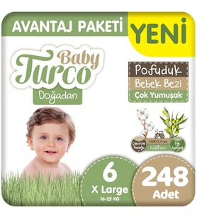 Baby Turco Doğadan 6 Beden Bebek Bezi Avantaj Paketi Pofuduk 62x4 248 Adet