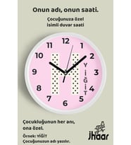 İsme Özel H Harfli Pembe Çocuk Odası Duvar Saati Orta Boy 30 cm Beyaz Camlı Sessiz