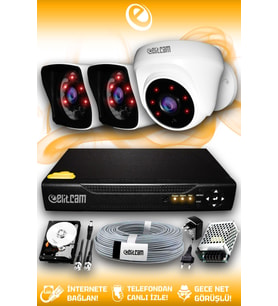 ELITCAM 3 Kameralı Kare 1 İç Kamera Set 1 TB HDD Full HD Gece Görüşlü Güvenlik Kamerası Sistemi