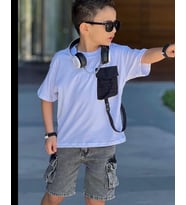 Cg Kids Paraşüt Cep Detaylı T-Shirt Komando Cepli Jean Erkek Çocuk Alt Üst Takım (Beyaz)