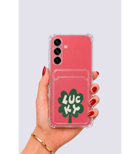 Samsung Galaxy S25 Kartlıklı Lucky Yonca Desenli Kılıf