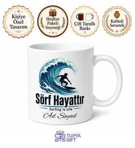 Surfing Is Life Yazılı Sörf Hayattır Kupa Bardak Sörfçü Hediye
