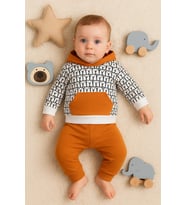 Minik Ayıcıklar Desenli 2'li % 100 Pamuk Erkek Bebek Takımı