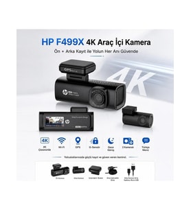 HP F499x 4K Araç İçi Ön & Arka Lcd Ekran Wi-fi Kamera (Türkiye Garantili)
