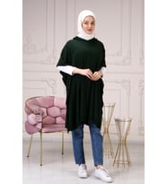 Kadın Yandan Bağcıklı Kapüşonlu Panço 4304 (Zümrüt Yeşili)