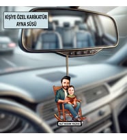 Baba ve Çocuğa Özel Karikatür Ayna Süsü, Babalar Gününe Özel Hediye, Babaya Hediye