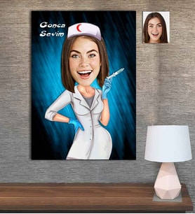 Kişiye Özel Karikatür Baskılı Ahşap Tablo Hemşire-5 30x40
