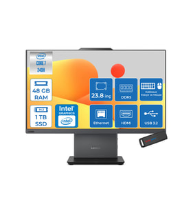 Lenovo Thınkcentre Neo 50A Intel Core 7 240H 48GB Ddr5 1tb SSD Intel Graphics 23.8" Fhd IPS 250NITS 99% Srgb Windows 11 Pro All In One Bilgisayar 12SC004MTRP18 + Zettausbbellek