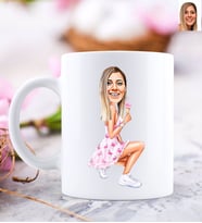 BK Gift Kişiye Özel Flamingolu Kız Karikatürlü Beyaz Kupa Bardak-1