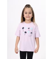 Toontoy Kız Çocuk Baskılı Tişört (Açık Lila)