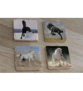 Koşan Atlar Doğal Taş Bardak Altlığı 4'lü set - Natural Stone Coasters