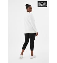 Kadın Büyük Beden El Yazılı California Baskılı Bisiklet Yaka ince Sweatshirt SPR26BSWK956-7 (Ekru)