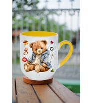 Yeni Yıl Oyuncak Ayı Teddy Bear Baskılı İçi Sarı Lüx Kupa Bardak Porselen Çay Kahve Fincanı