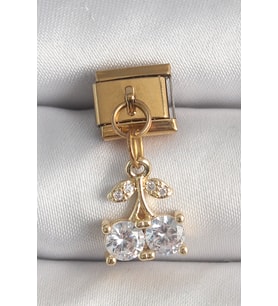 316L Çelik Gold Renk Sallantı Zirkon Taşlı Kiraz Model Nomination Charm