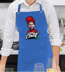 BK Gift Kişiye Özel Erkek Chef Karikatürlü Profesyonel Saks Mavi Mutfak Önlüğü, Aşçı Önlüğü, Şef Önlüğü, Arkadaşa Hediye-2