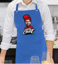 BK Gift Kişiye Özel Erkek Chef Karikatürlü Profesyonel Saks Mavi Mutfak Önlüğü, Aşçı Önlüğü, Şef Önlüğü, Arkadaşa Hediye-2
