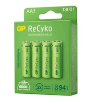 Gp Recyko 1300 NI-Mh R6 Şarjlı AA 4'lü Kalem Pil (Siyah)