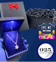 925 Ayar Gerçek Ametist Taşlı Lotus Kolye Işıklı Kutusunda Doğum Günü Hediyesi