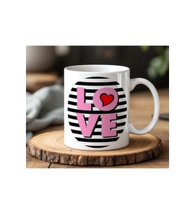 Love Pembe Yazı Tasarımlı Beyaz Seramik Baskılı Kupa Bardak 330ml