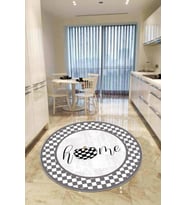 Beyaz Kaymaz Taban Home Yazılı Yuvarlak Mutfak Halısı AR805