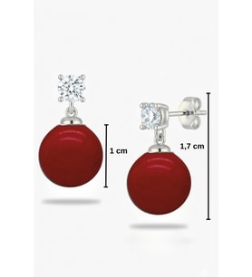 925 Ayar Gümüş Işıltılı Mercan Taşlı Vidalı Küpe – 10 mm Mercan & 4 mm Tektaş Detaylı Kadın Küpe