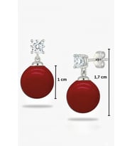 925 Ayar Gümüş Işıltılı Mercan Taşlı Vidalı Küpe – 10 mm Mercan & 4 mm Tektaş Detaylı Kadın Küpe