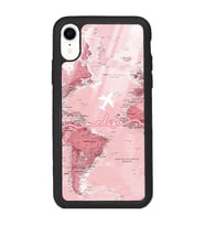 iPhone XR Uyumlu Pembe Harita Tasarımlı Glossy Telefon Kılıfı