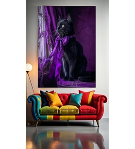 MOR RENGİ SEVEN SİYAH KEDİ V1 Ev Duvar Salon Güzellik Salonu Ofis Dükkan Dekarasyon Kanvas Tablo (Çok Renkli)