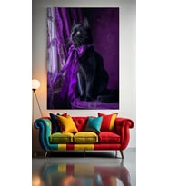 MOR RENGİ SEVEN SİYAH KEDİ V1 Ev Duvar Salon Güzellik Salonu Ofis Dükkan Dekarasyon Kanvas Tablo (Çok Renkli)