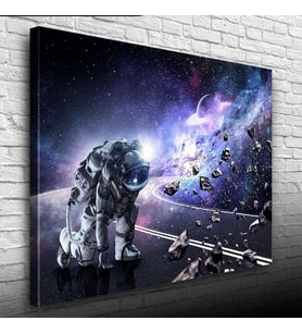 Uzayda Astronot ve Meteor Yağmuru Kanvas Tablo 50 x 70