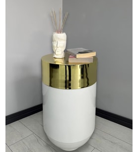 Dekoratif Gold Darbuka Parlak Beyaz Sehpa 70cm (Beyaz-Altın)