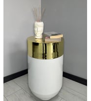 Dekoratif Gold Darbuka Parlak Beyaz Sehpa 70cm (Beyaz-Altın)