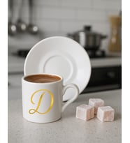 Türk Kahvesi, Espresso, Harf Fincan (Beyaz-Altın El Yazısı)