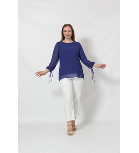 3243-1 Saks Kol Ucu Bağlama Detaylı Bluz