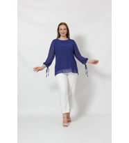 3243-1 Saks Kol Ucu Bağlama Detaylı Bluz