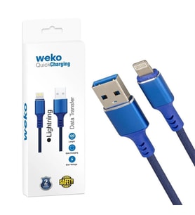 Weko WK-22025 USB To Lightning Örgülü Siyah Telefon Şarj Kablosu