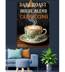 Cappuccino Fincanlı Kahve Evi Reklam Afişi Dekoratif Kanvas - Mdf Ahşap Tablo