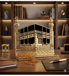 Özel Tasarım Gold Renkli Allah & Muhammed (S.A.V) Kabe Kapısı Figürlü Masa Üstü Biblo 25 cm