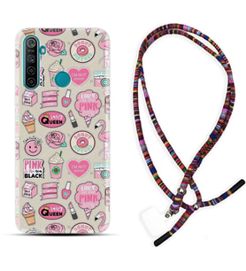 Realme 5i 5 Pro 6i 7 Pro 8 Kılıf Boyun Asklı Rasta Silikon Donut Flamingo 1415