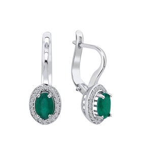Oval Zümrüt ve Pırlanta Taşlı Küpe 0704E0030