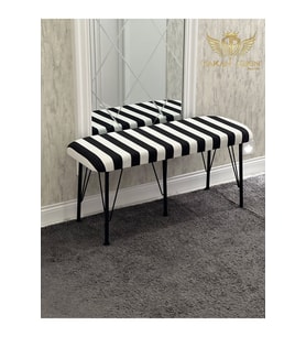 Zebra Siyah Beyaz Puf Bench Siyah Metal Ayaklı
