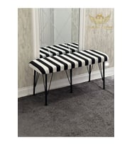 Zebra Siyah Beyaz Puf Bench Siyah Metal Ayaklı