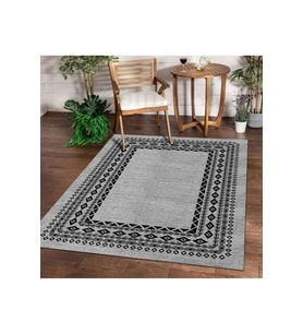Dijidekor Halı Gri O22136 Yıkanabilir Saçaksız İnce Yolluk Kilim Salon Halısı Modelleri (Açık Gri - Siyah)